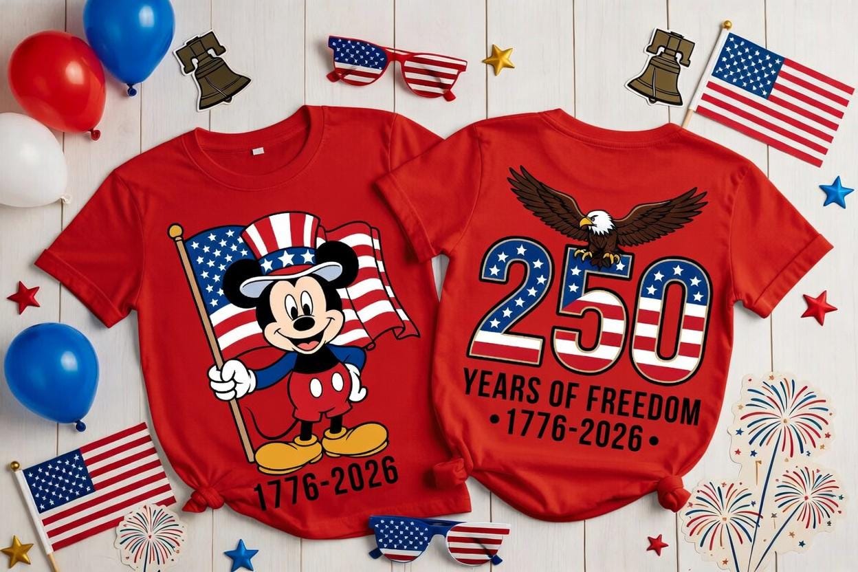 Comfort Colors Disney Mickey 250th Shirt, Two Sided America Freedom Tee, 1776 2026 Patriotic T Shirt Family Gift | ZK33