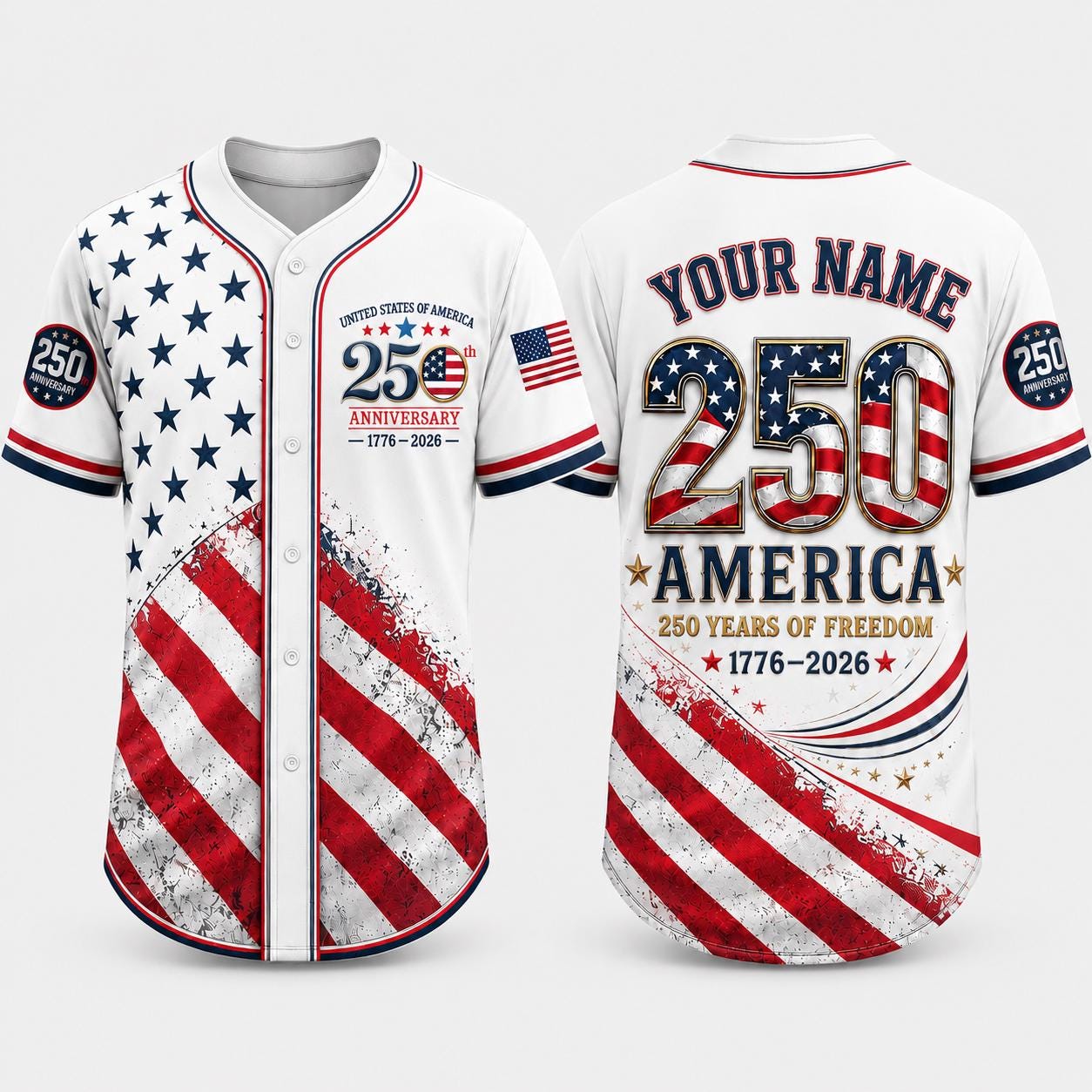 Personalized USA 250th Anniversary Baseball Jersey, Custom Name Jersey, America 1776 2026, Patriotic 4th of July, American Flag Jersey | ZC98