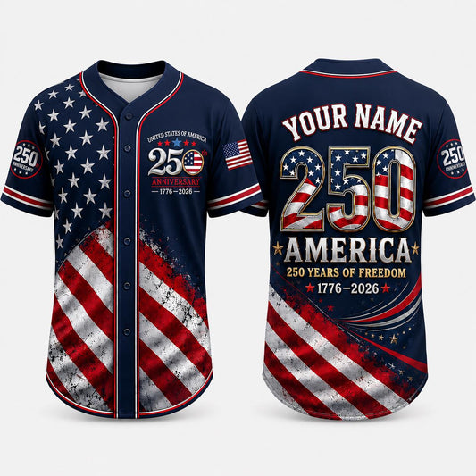 Personalized USA 250th Anniversary Baseball Jersey, Custom Name Jersey, America 1776 2026, Patriotic 4th of July, American Flag Jersey | ZC98