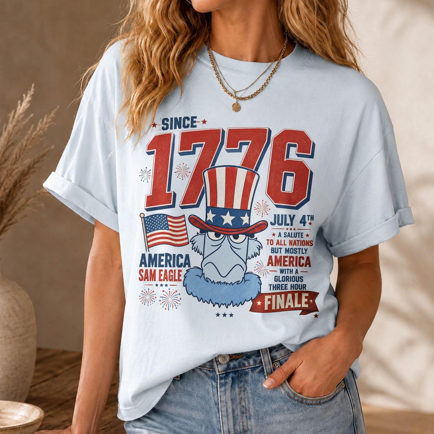 Comfort Colors Sam Eagle Shirt, Disney Muppets 1776 July 4th Tee, A Salute To All Nations America T-Shirt for Women Mom Gift Outfit | XQ33