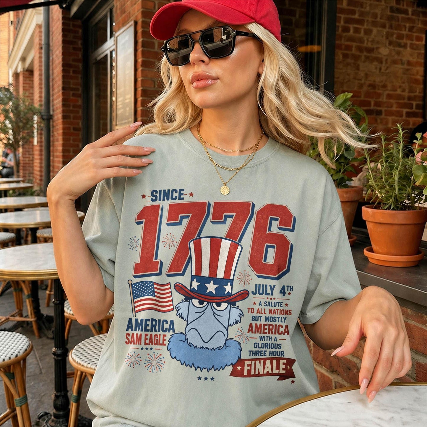 Comfort Colors Sam Eagle Shirt, Disney Muppets 1776 July 4th Tee, A Salute To All Nations America T-Shirt for Women Mom Gift Outfit | XQ33