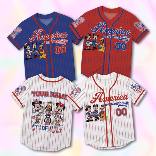 Custom Disney 4th Of July Mickey Baseball Jersey, Personalized Mickey and Friends Independence Day Shirt, Family Matching July 4th Gift | ZT23