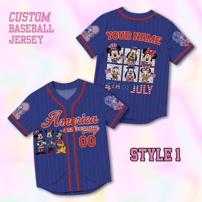 Custom Disney 4th Of July Mickey Baseball Jersey, Personalized Mickey and Friends Independence Day Shirt, Family Matching July 4th Gift | ZT23