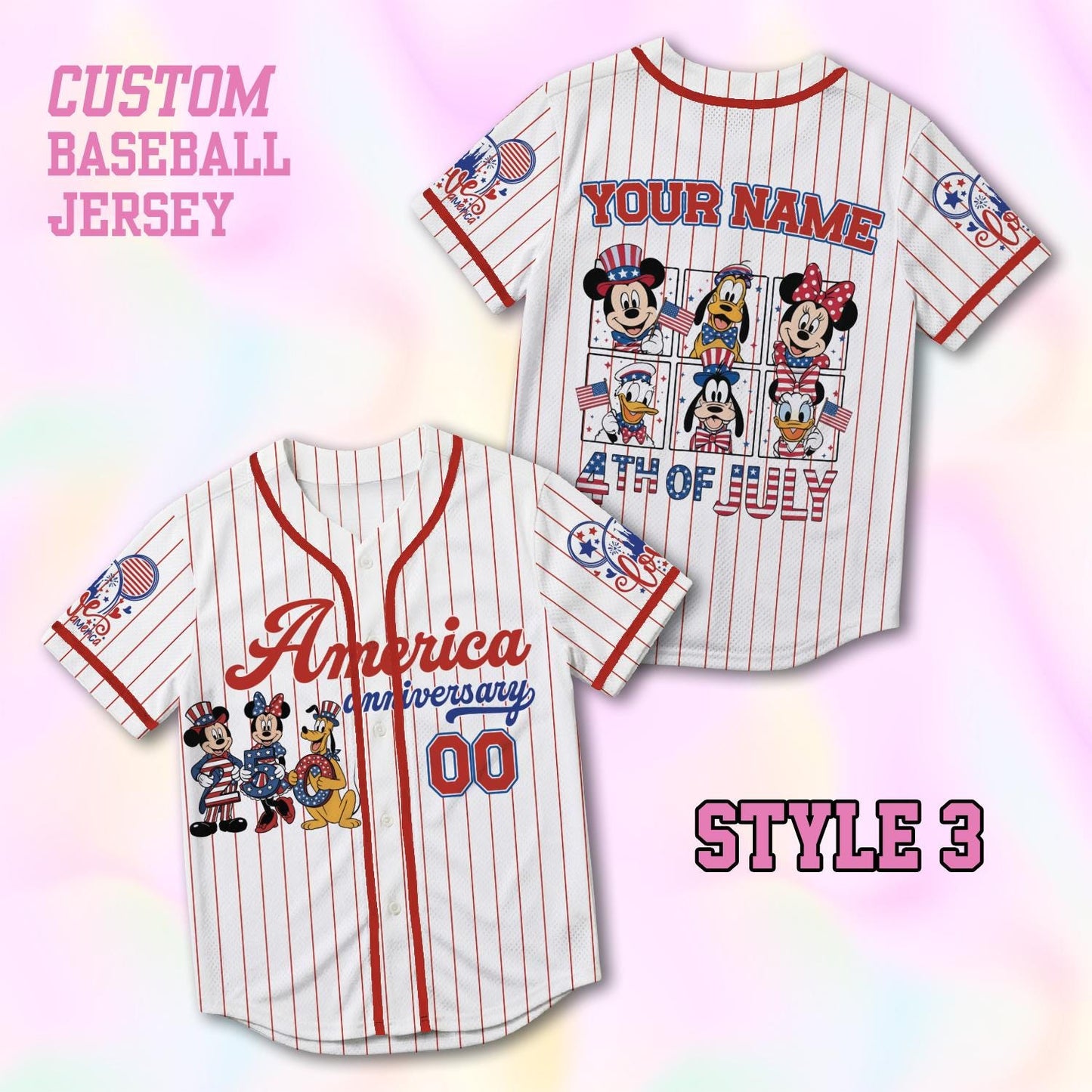 Custom Disney 4th Of July Mickey Baseball Jersey, Personalized Mickey and Friends Independence Day Shirt, Family Matching July 4th Gift | ZT23