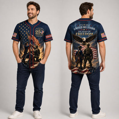 Custom Patriotic Baseball Jersey, United We Stand 250 Years of Freedom Shirt, Personalized USA Flag Eagle Jersey, 4th of July Veteran Gift | AC98