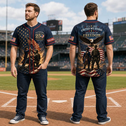 Custom Patriotic Baseball Jersey, United We Stand 250 Years of Freedom Shirt, Personalized USA Flag Eagle Jersey, 4th of July Veteran Gift | AC98
