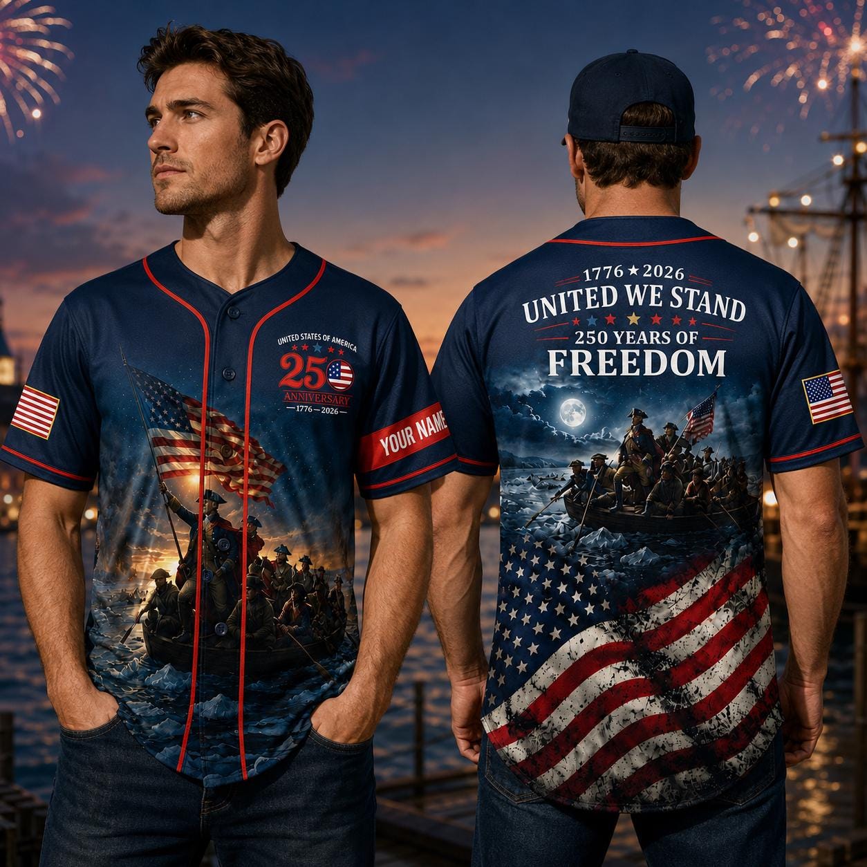 250th Anniversary USA Baseball Jersey, Patriotic Freedom Shirt, Revolutionary War Jersey, Custom Name 1776 2026 Gift | WU58