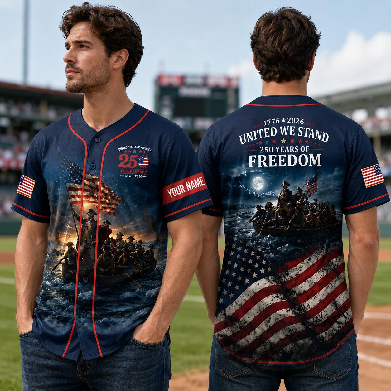 250th Anniversary USA Baseball Jersey, Patriotic Freedom Shirt, Revolutionary War Jersey, Custom Name 1776 2026 Gift | WU58