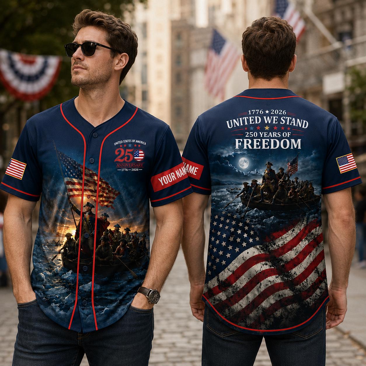 250th Anniversary USA Baseball Jersey, Patriotic Freedom Shirt, Revolutionary War Jersey, Custom Name 1776 2026 Gift | WU58