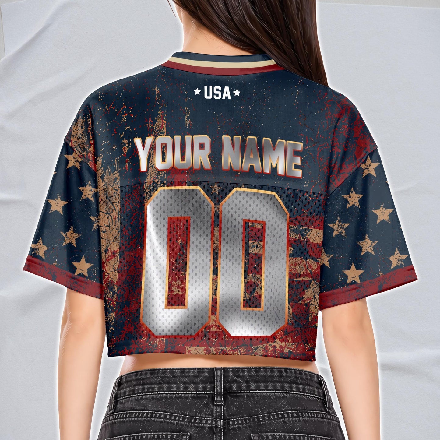 Custom USA Soccer Crop Top Jersey, Personalized Name Number Shirt, Football Fan Crop Tee, Bachelorette Party & Festival Outfit | QI51