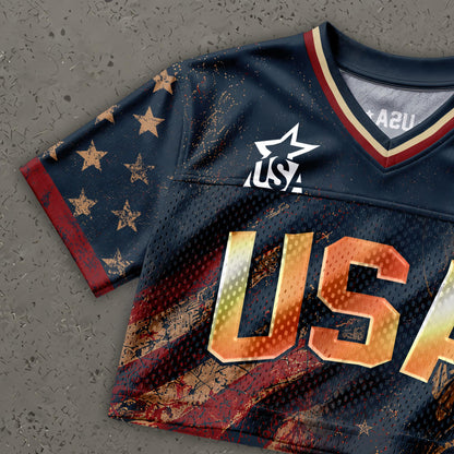 Custom USA Soccer Crop Top Jersey, Personalized Name Number Shirt, Football Fan Crop Tee, Bachelorette Party & Festival Outfit | QI51