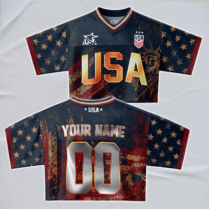 Custom USA Soccer Crop Top Jersey, Personalized Name Number Shirt, Football Fan Crop Tee, Bachelorette Party & Festival Outfit | QI51