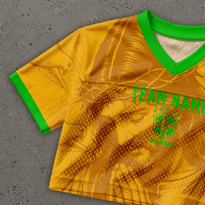 Custom Brazil Soccer Crop Top Jersey, Personalized Name Number Shirt, Football Fan Crop Tee, Bachelorette Party & Festival Outfit | MW83