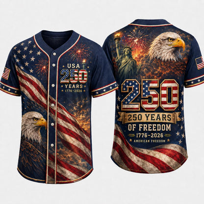 USA 250th Anniversary Baseball Jersey, 1776 2026 Patriotic Eagle Flag Shirt, 4th of July Jersey, America Freedom Gift for Men, Family | QK27