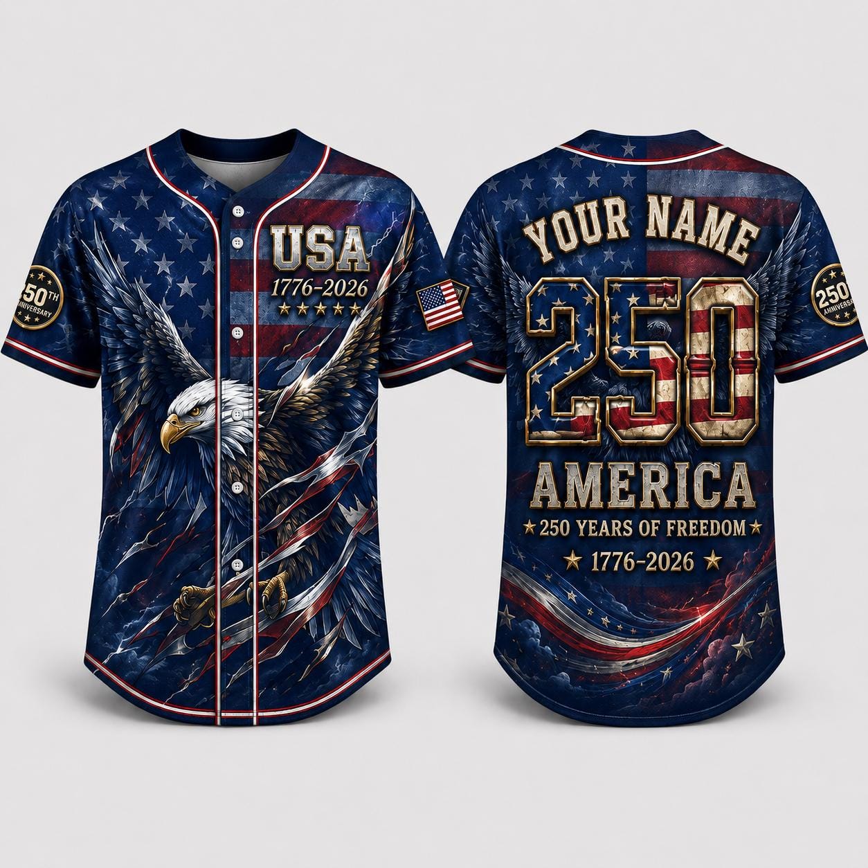 USA 250th Anniversary Baseball Jersey, Patriotic Eagle Shirt, 1776-2026 Independence Day Jersey, Custom Name America Jersey | VP25