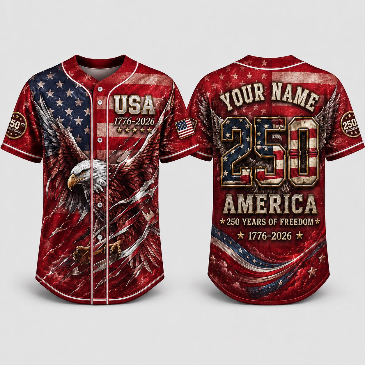 USA 250th Anniversary Baseball Jersey, Patriotic Eagle Shirt, 1776-2026 Independence Day Jersey, Custom Name America Jersey | VP25