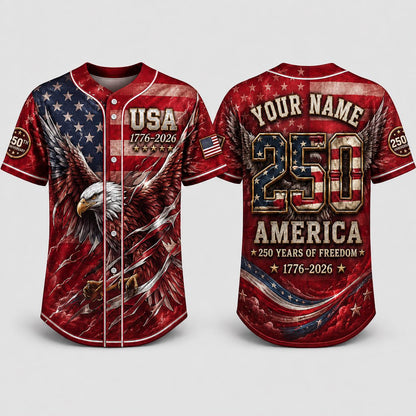 USA 250th Anniversary Baseball Jersey, Patriotic Eagle Shirt, 1776-2026 Independence Day Jersey, Custom Name America Jersey | VP25