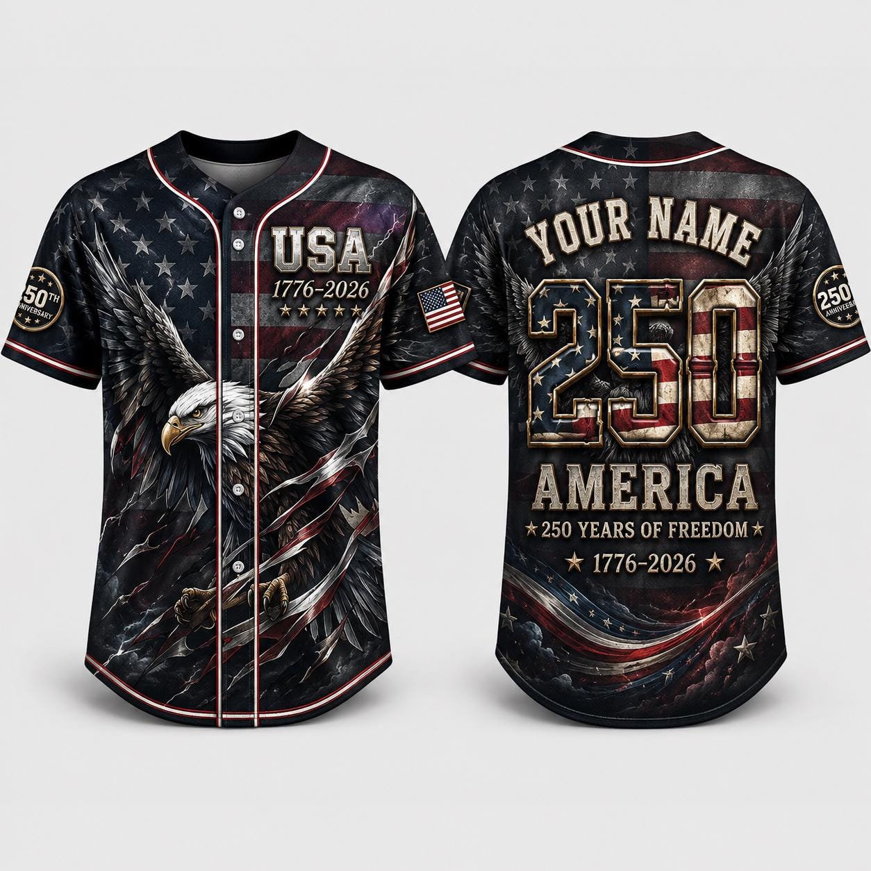 USA 250th Anniversary Baseball Jersey, Patriotic Eagle Shirt, 1776-2026 Independence Day Jersey, Custom Name America Jersey | VP25