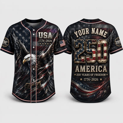 USA 250th Anniversary Baseball Jersey, Patriotic Eagle Shirt, 1776-2026 Independence Day Jersey, Custom Name America Jersey | VP25