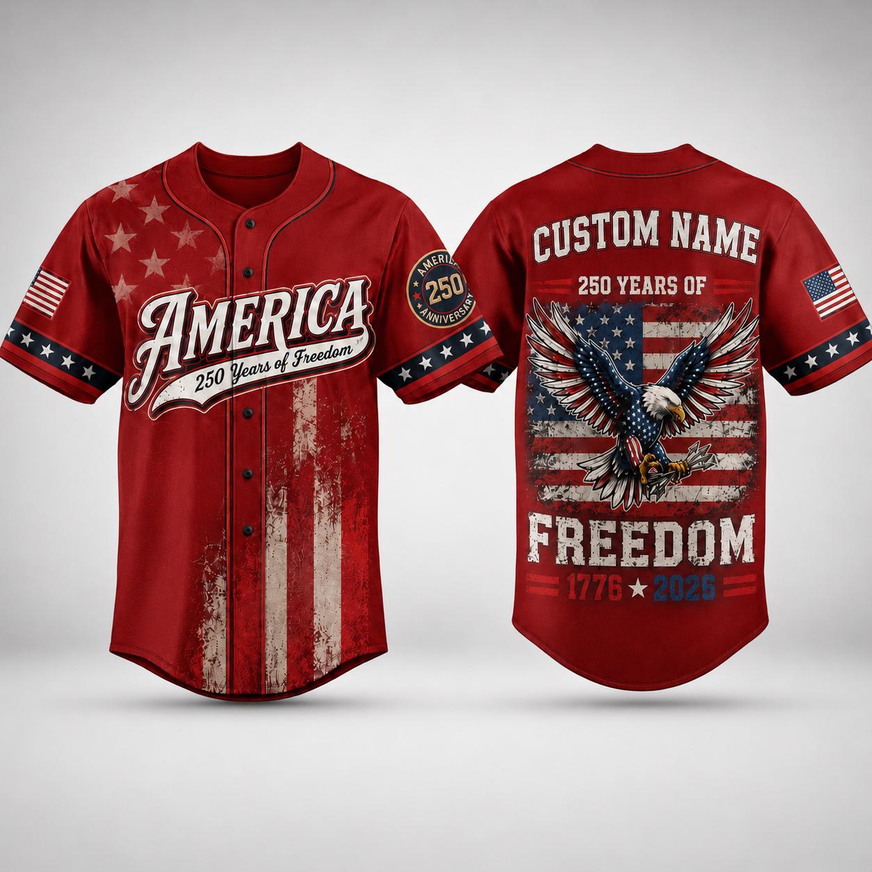 Custom America Baseball Jersey, 250 Years of Freedom Shirt, Patriotic Eagle Jersey, 1776 2026 USA Jersey, Independence Day Gift | EM40