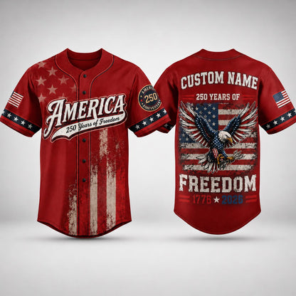 Custom America Baseball Jersey, 250 Years of Freedom Shirt, Patriotic Eagle Jersey, 1776 2026 USA Jersey, Independence Day Gift | EM40