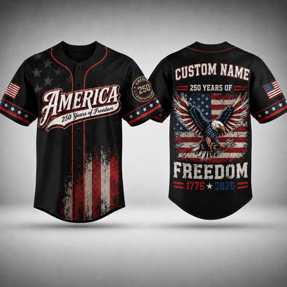 Custom America Baseball Jersey, 250 Years of Freedom Shirt, Patriotic Eagle Jersey, 1776 2026 USA Jersey, Independence Day Gift | EM40