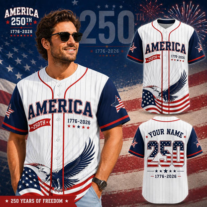 Personalized USA 250th Jersey, America 1776-2026 Baseball Shirt, Patriotic Eagle Shirt, Independence Day Outfit | FW86