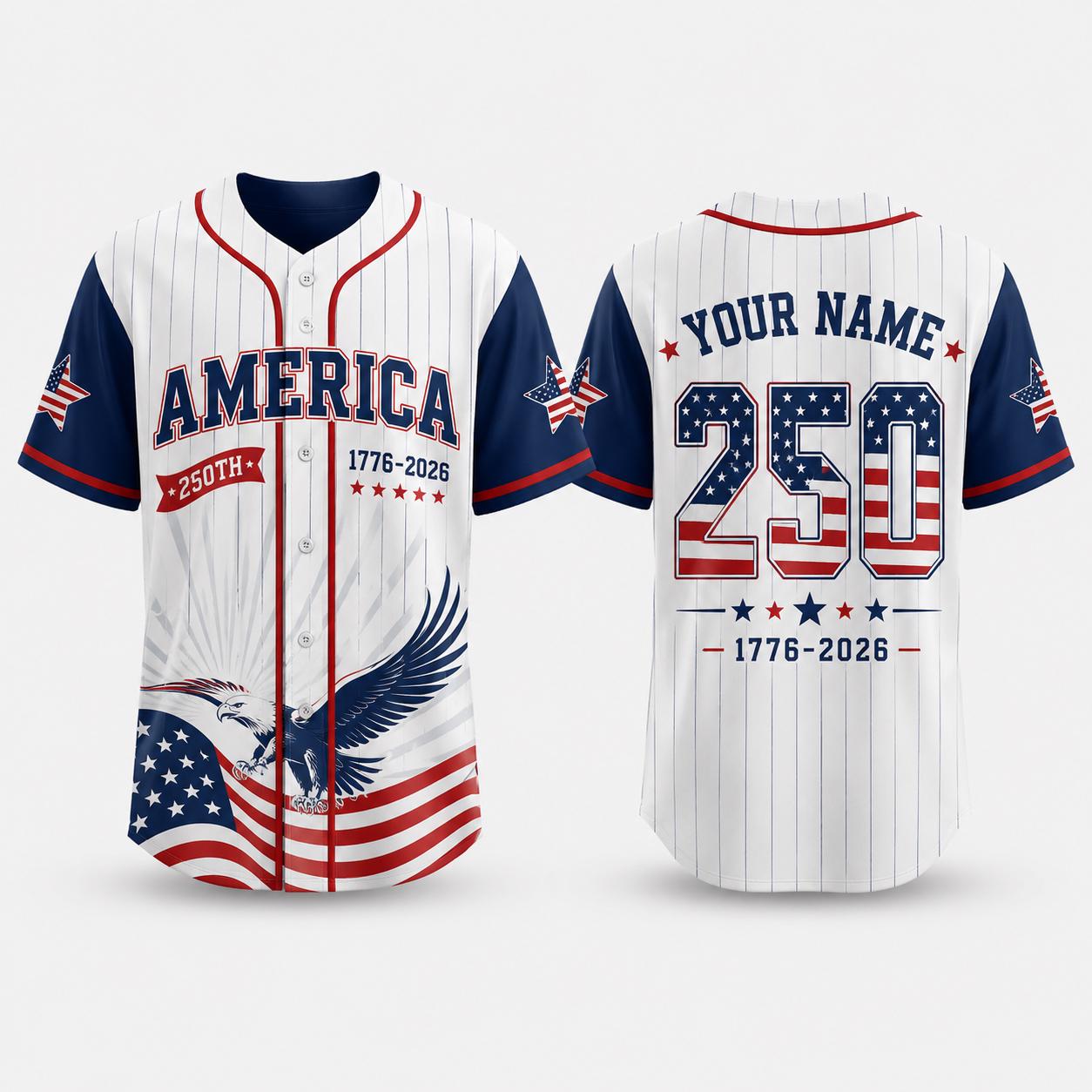 Personalized USA 250th Jersey, America 1776-2026 Baseball Shirt, Patriotic Eagle Shirt, Independence Day Outfit | FW86