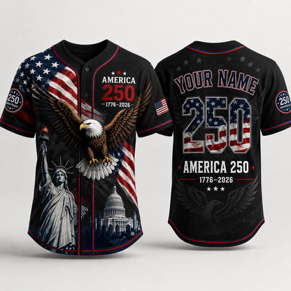 Personalized USA 250th Anniversary Baseball Jersey, Custom America 250 Jersey 1776 2026 Patriotic Eagle Shirt, Independence Day Tee | XF42
