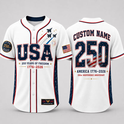 Custom USA 250th Anniversary Baseball Jersey, Personalized Name 1776 2026 America Jersey, Patriotic 4th of July Shirt, Freedom Gift | FU87
