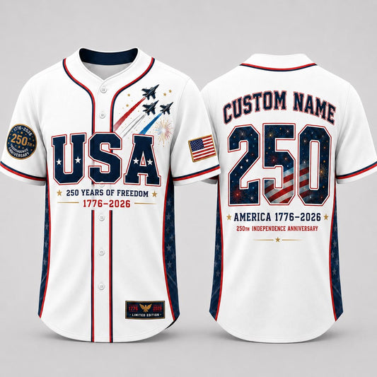 Custom USA 250th Anniversary Baseball Jersey, Personalized Name 1776 2026 America Jersey, Patriotic 4th of July Shirt, Freedom Gift | FU87