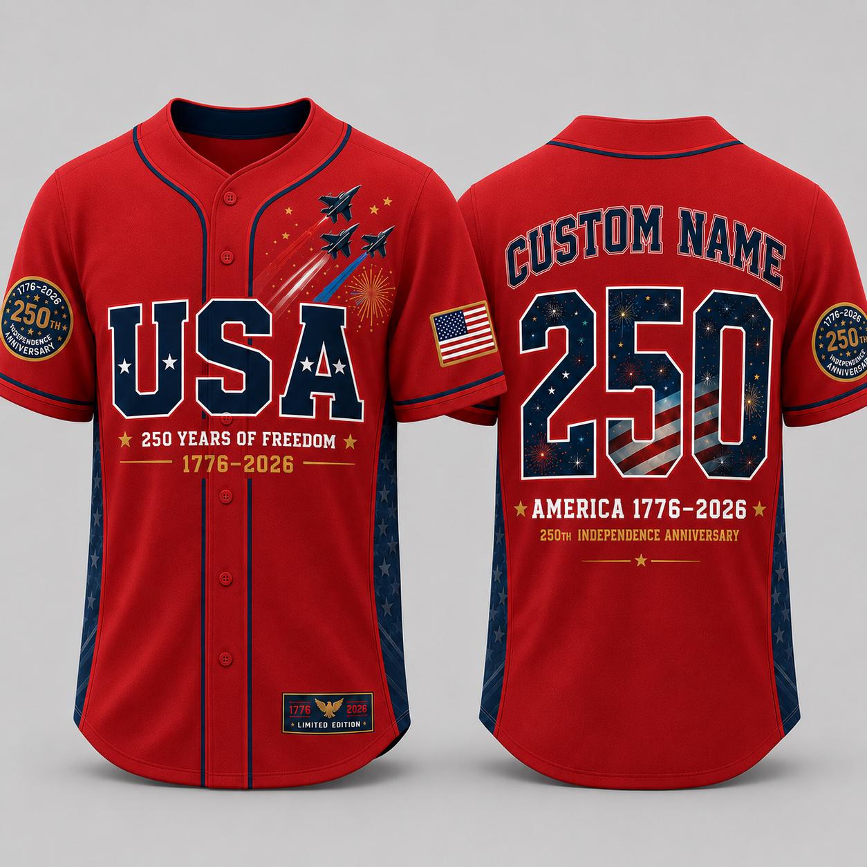 Custom USA 250th Anniversary Baseball Jersey, Personalized Name 1776 2026 America Jersey, Patriotic 4th of July Shirt, Freedom Gift | FU87