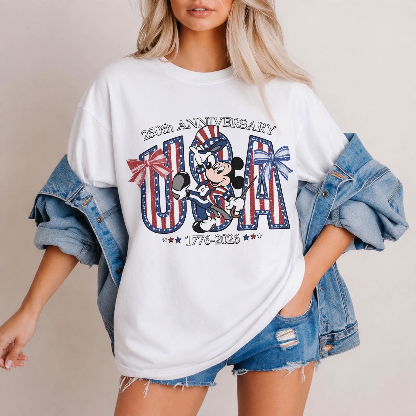 Comfort Colors Disney Mickey USA 250 Shirt, 250th Anniversary 1776 2026 Tee, Cream Patriotic T-Shirt for Women Mom Gift Outfit Tee | ZC53