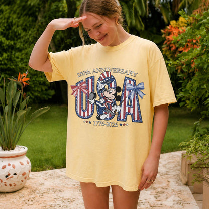 Comfort Colors Disney Mickey USA 250 Shirt, 250th Anniversary 1776 2026 Tee, Cream Patriotic T-Shirt for Women Mom Gift Outfit Tee | ZC53