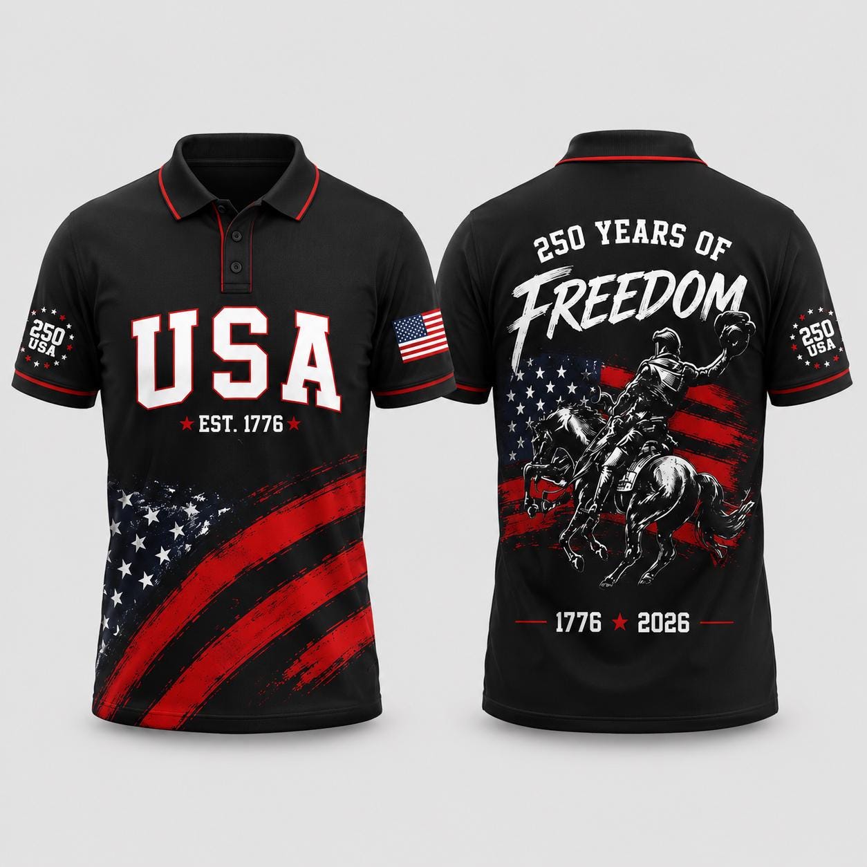 USA 250th Anniversary Polo Shirt, 1776 2026 Patriotic Freedom Shirt, America 250 Years Polo, Fourth of July Gift for Men | VY91