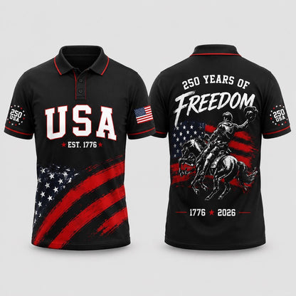 USA 250th Anniversary Polo Shirt, 1776 2026 Patriotic Freedom Shirt, America 250 Years Polo, Fourth of July Gift for Men | VY91