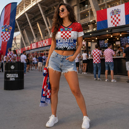 Custom Croatia Crop Top Soccer Jersey 2026, Personalized Name Number World Cup Shirt for Women, Game Day Fan Gift | YT44