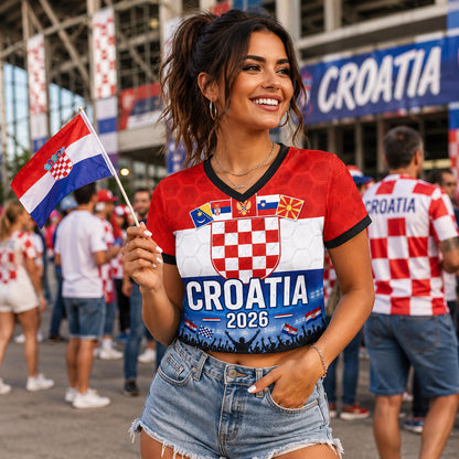 Custom Croatia Crop Top Soccer Jersey 2026, Personalized Name Number World Cup Shirt for Women, Game Day Fan Gift | YT44