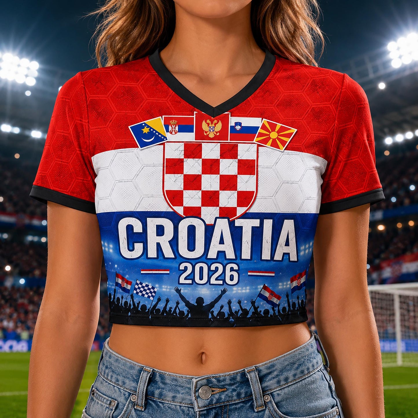 Custom Croatia Crop Top Soccer Jersey 2026, Personalized Name Number World Cup Shirt for Women, Game Day Fan Gift | YT44