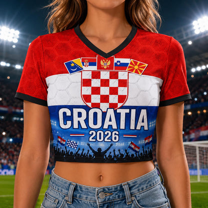 Custom Croatia Crop Top Soccer Jersey 2026, Personalized Name Number World Cup Shirt for Women, Game Day Fan Gift | YT44