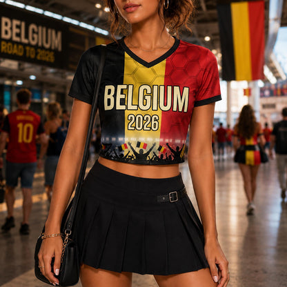Custom Belgium Crop Top Soccer Jersey 2026, Personalized Name Number World Cup Shirt for Women, Game Day Fan Gift | VP68