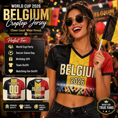 Custom Belgium Crop Top Soccer Jersey 2026, Personalized Name Number World Cup Shirt for Women, Game Day Fan Gift | VP68