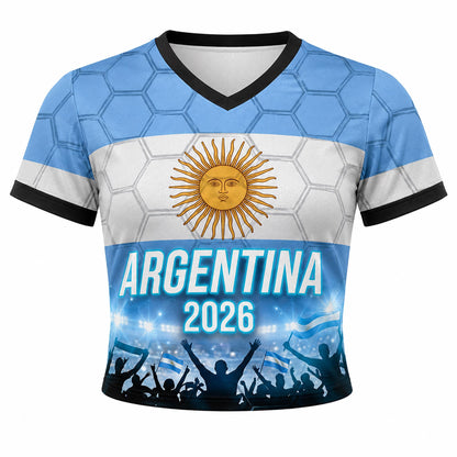 Custom Argentina Crop Top Soccer Jersey 2026, Personalized Name Number World Cup Shirt for Women, Game Day Fan Gift | BW15