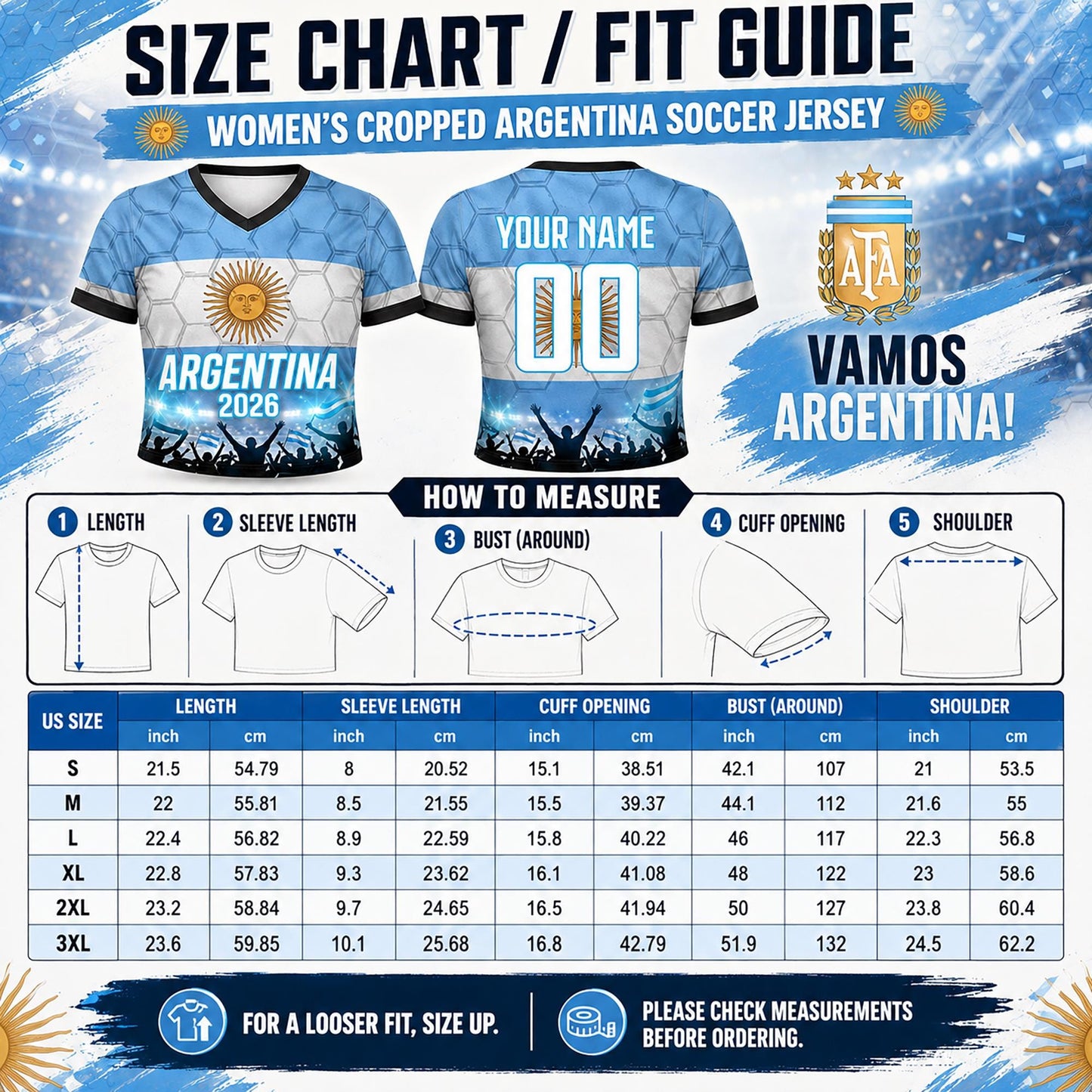 Custom Argentina Crop Top Soccer Jersey 2026, Personalized Name Number World Cup Shirt for Women, Game Day Fan Gift | BW15