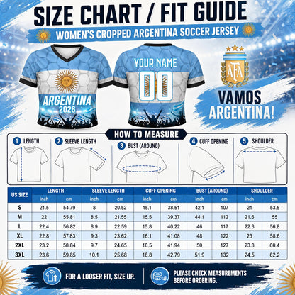 Custom Argentina Crop Top Soccer Jersey 2026, Personalized Name Number World Cup Shirt for Women, Game Day Fan Gift | BW15