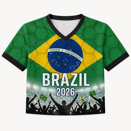 Custom Brazil Crop Top Soccer Jersey 2026, Personalized Name Number World Cup Shirt for Women, Game Day Fan Gift | OA90