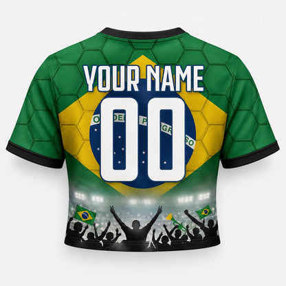 Custom Brazil Crop Top Soccer Jersey 2026, Personalized Name Number World Cup Shirt for Women, Game Day Fan Gift | OA90