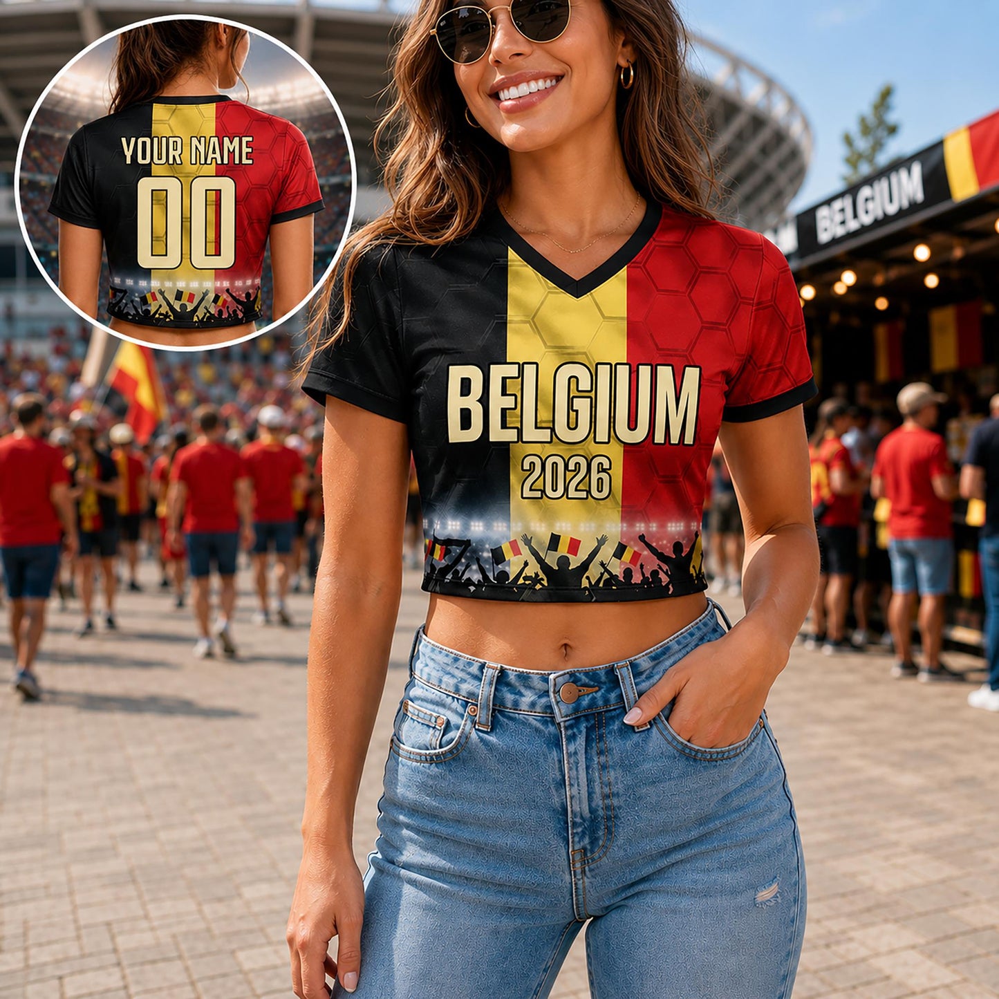 Custom Belgium Crop Top Soccer Jersey 2026, Personalized Name Number World Cup Shirt for Women, Game Day Fan Gift | VP68