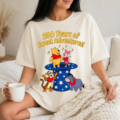 Comfort Colors Disney Winnie the Pooh Shirt, 250 Years Sweet Adventures Tee, Cream Pooh Piglet Tigger Eeyore T-Shirt for Women Mom Gift | NK11