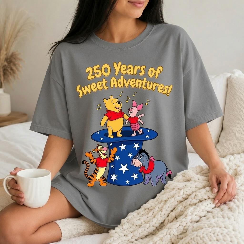 Comfort Colors Disney Winnie the Pooh Shirt, 250 Years Sweet Adventures Tee, Cream Pooh Piglet Tigger Eeyore T-Shirt for Women Mom Gift | NK11